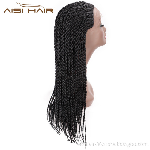 Aisi Hair Twists Long Braiding Lace Front Wigs Natural Black High Temperature Lace Front Synthetic Braided Wigs for Women
